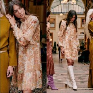 Sezane Estel Dress in Camel Patchwork Size 2 NWT